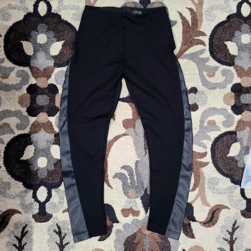Lysse Black Leggings Vegan Leather Panel Athleisure Pant Women's Sz S